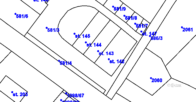 Parcela st. 143 v KÚ Šebířov, Katastrální mapa