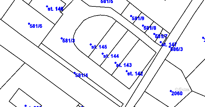 Parcela st. 144 v KÚ Šebířov, Katastrální mapa