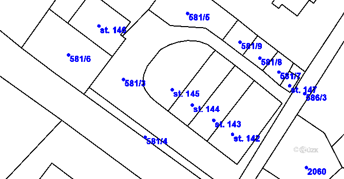 Parcela st. 145 v KÚ Šebířov, Katastrální mapa