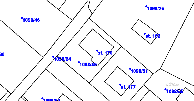 Parcela st. 170 v KÚ Šebířov, Katastrální mapa