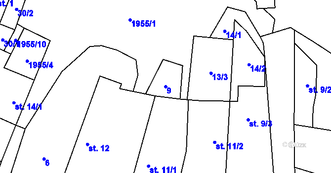 Parcela st. 9 v KÚ Šebířov, Katastrální mapa