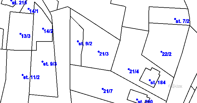 Parcela st. 21/3 v KÚ Šebířov, Katastrální mapa