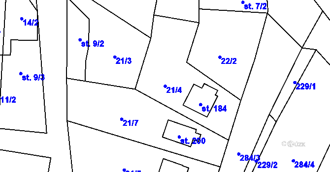 Parcela st. 21/4 v KÚ Šebířov, Katastrální mapa