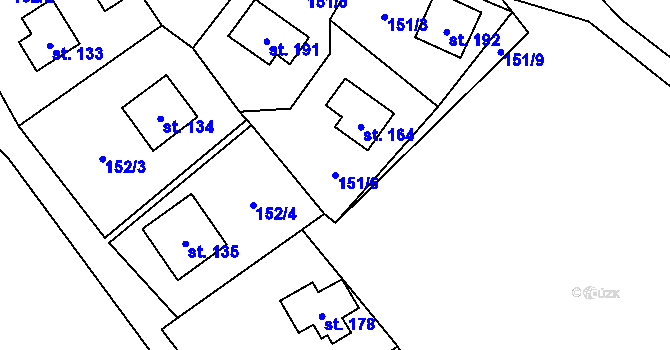 Parcela st. 151/6 v KÚ Šebířov, Katastrální mapa