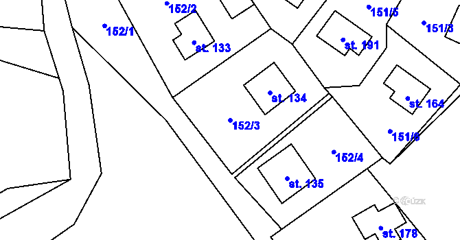 Parcela st. 152/3 v KÚ Šebířov, Katastrální mapa