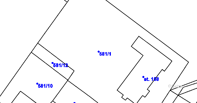 Parcela st. 581/1 v KÚ Šebířov, Katastrální mapa