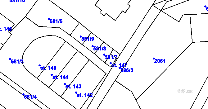 Parcela st. 581/7 v KÚ Šebířov, Katastrální mapa