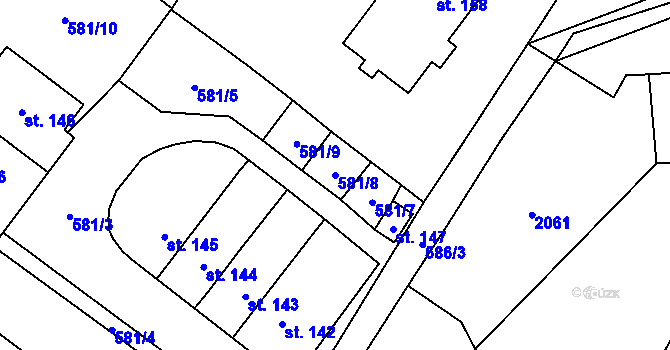 Parcela st. 581/8 v KÚ Šebířov, Katastrální mapa