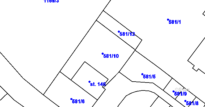 Parcela st. 581/10 v KÚ Šebířov, Katastrální mapa