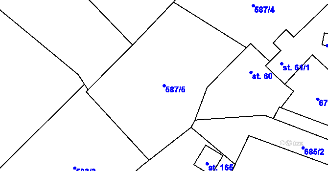 Parcela st. 587/5 v KÚ Šebířov, Katastrální mapa