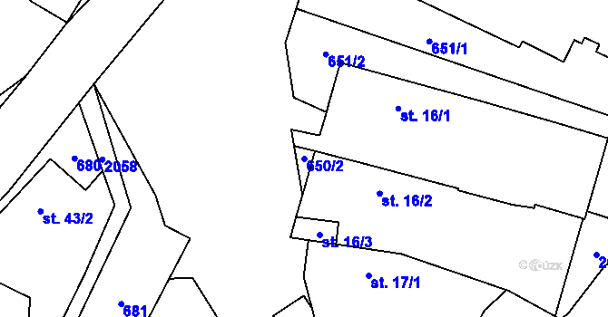 Parcela st. 650/2 v KÚ Šebířov, Katastrální mapa