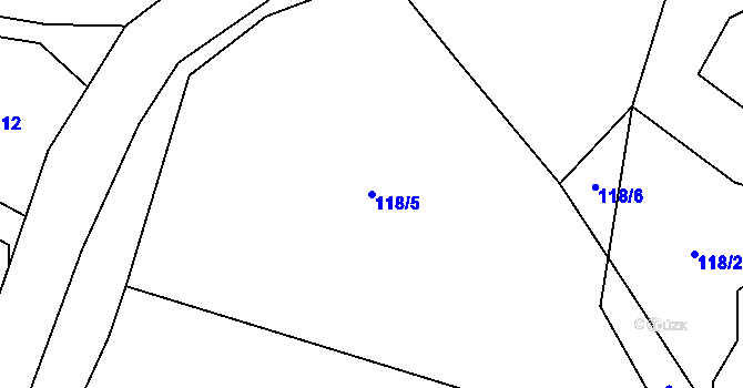Parcela st. 118/5 v KÚ Šebířov, Katastrální mapa