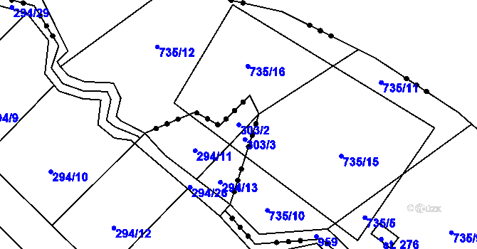 Parcela st. 303/2 v KÚ Šebkovice, Katastrální mapa