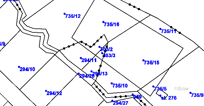 Parcela st. 303/3 v KÚ Šebkovice, Katastrální mapa