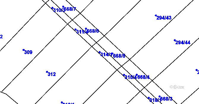 Parcela st. 314/1 v KÚ Šebkovice, Katastrální mapa