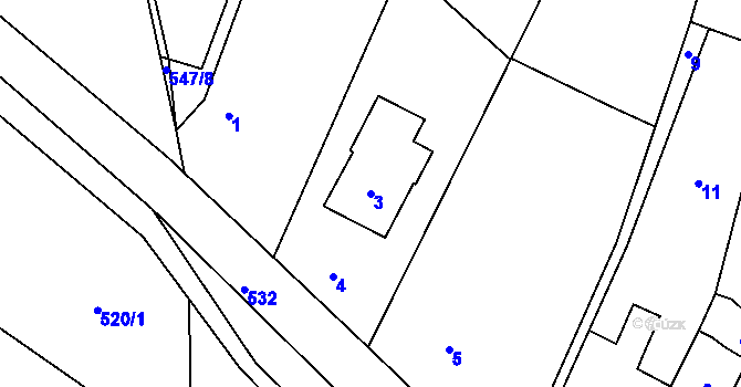 Parcela st. 3 v KÚ Šebrov, Katastrální mapa
