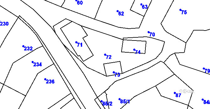 Parcela st. 72 v KÚ Šebrov, Katastrální mapa