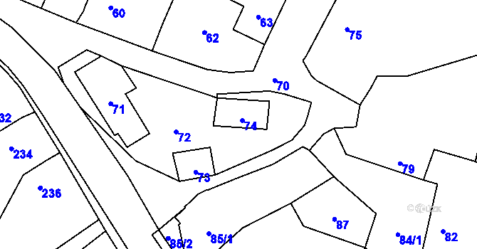Parcela st. 74 v KÚ Šebrov, Katastrální mapa