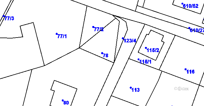 Parcela st. 78 v KÚ Šebrov, Katastrální mapa