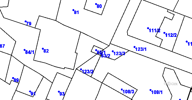 Parcela st. 83/1 v KÚ Šebrov, Katastrální mapa