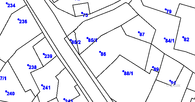 Parcela st. 86 v KÚ Šebrov, Katastrální mapa