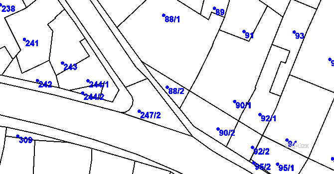 Parcela st. 88/2 v KÚ Šebrov, Katastrální mapa