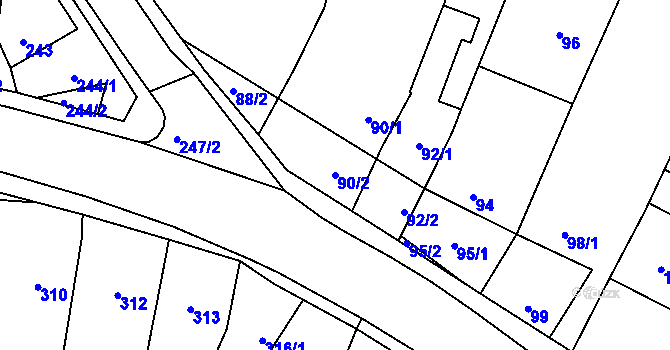 Parcela st. 90/2 v KÚ Šebrov, Katastrální mapa