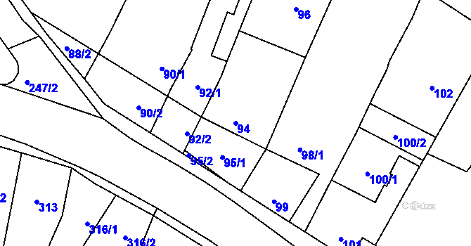 Parcela st. 94 v KÚ Šebrov, Katastrální mapa