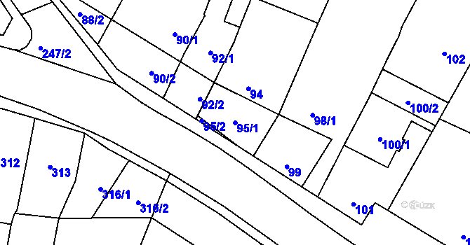 Parcela st. 95/1 v KÚ Šebrov, Katastrální mapa