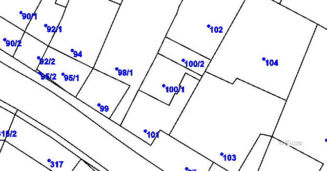 Parcela st. 100/1 v KÚ Šebrov, Katastrální mapa