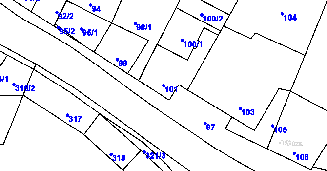 Parcela st. 101 v KÚ Šebrov, Katastrální mapa