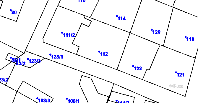 Parcela st. 112 v KÚ Šebrov, Katastrální mapa