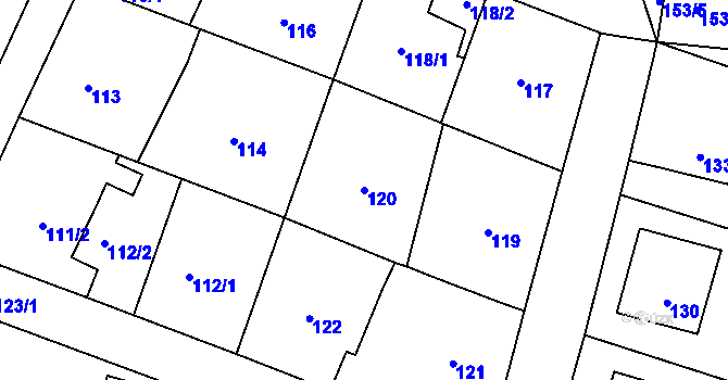 Parcela st. 120 v KÚ Šebrov, Katastrální mapa