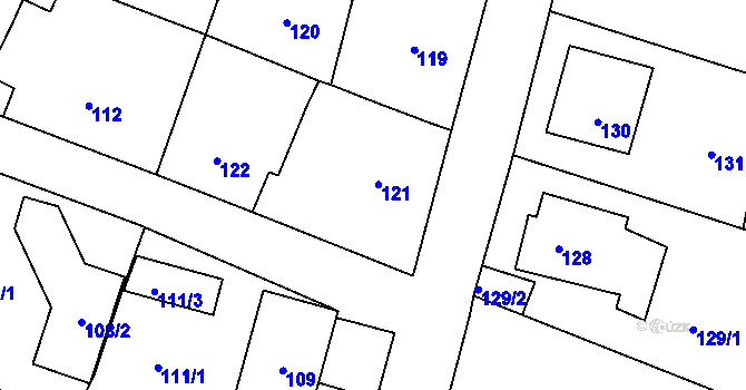Parcela st. 121 v KÚ Šebrov, Katastrální mapa