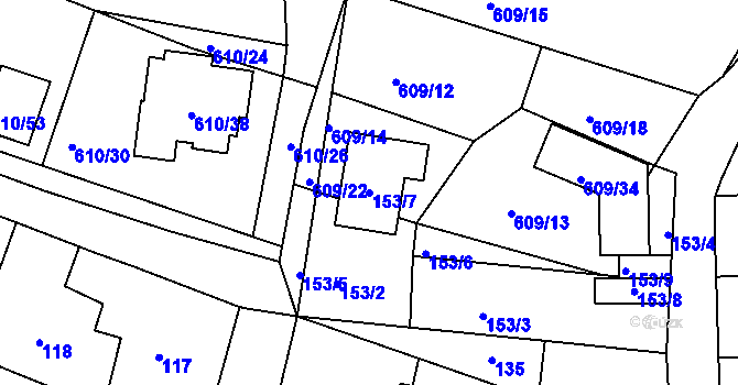 Parcela st. 153/7 v KÚ Šebrov, Katastrální mapa