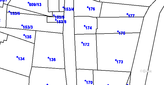 Parcela st. 172 v KÚ Šebrov, Katastrální mapa