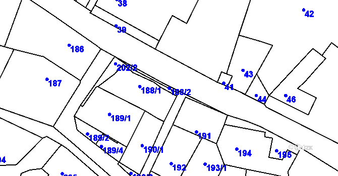 Parcela st. 188/2 v KÚ Šebrov, Katastrální mapa