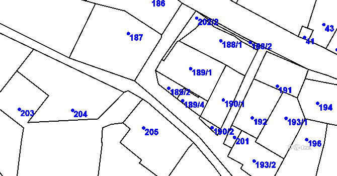 Parcela st. 189/2 v KÚ Šebrov, Katastrální mapa
