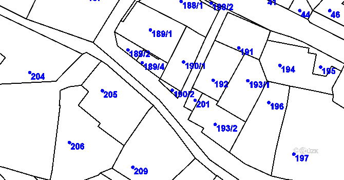 Parcela st. 190/2 v KÚ Šebrov, Katastrální mapa