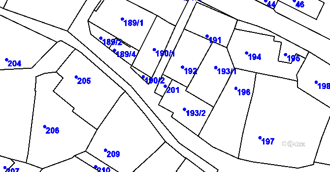 Parcela st. 201 v KÚ Šebrov, Katastrální mapa