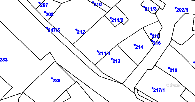 Parcela st. 211/1 v KÚ Šebrov, Katastrální mapa