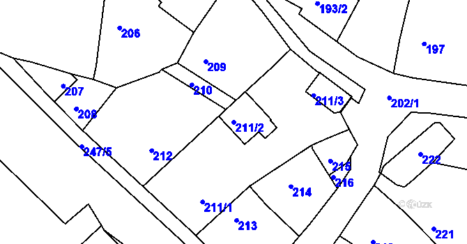 Parcela st. 211/2 v KÚ Šebrov, Katastrální mapa