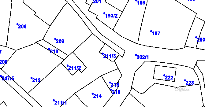 Parcela st. 211/3 v KÚ Šebrov, Katastrální mapa