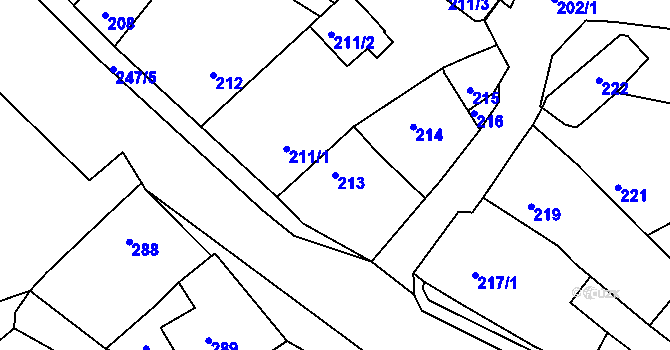 Parcela st. 213 v KÚ Šebrov, Katastrální mapa