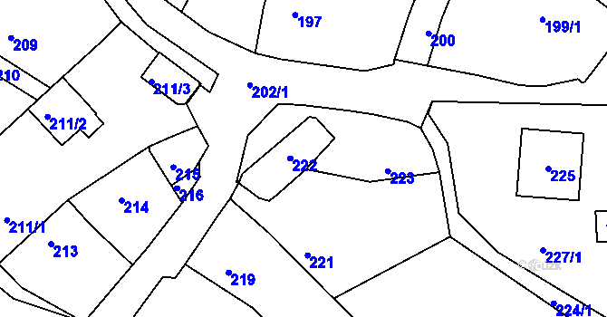 Parcela st. 222 v KÚ Šebrov, Katastrální mapa