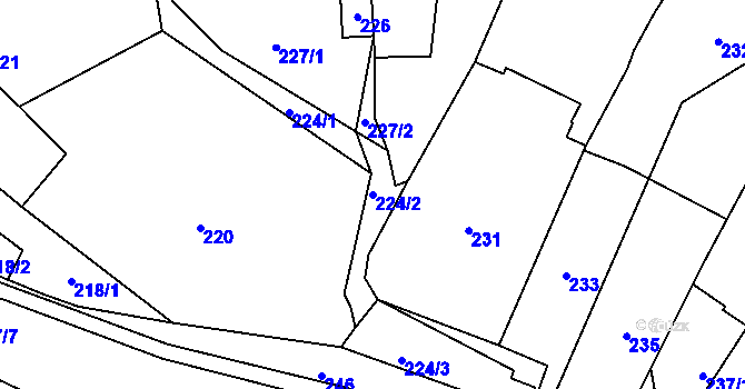 Parcela st. 224/2 v KÚ Šebrov, Katastrální mapa