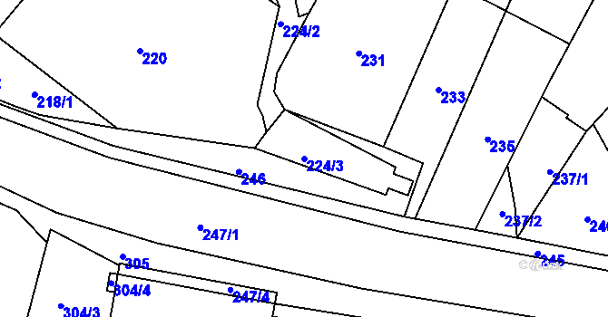 Parcela st. 224/3 v KÚ Šebrov, Katastrální mapa