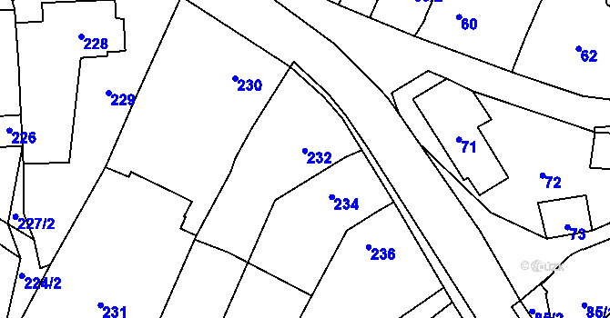 Parcela st. 232 v KÚ Šebrov, Katastrální mapa