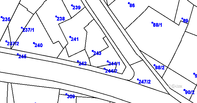 Parcela st. 243 v KÚ Šebrov, Katastrální mapa