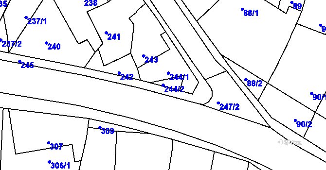 Parcela st. 244/2 v KÚ Šebrov, Katastrální mapa